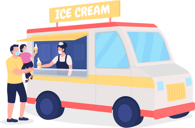 Family buying ice cream from truck  Illustration