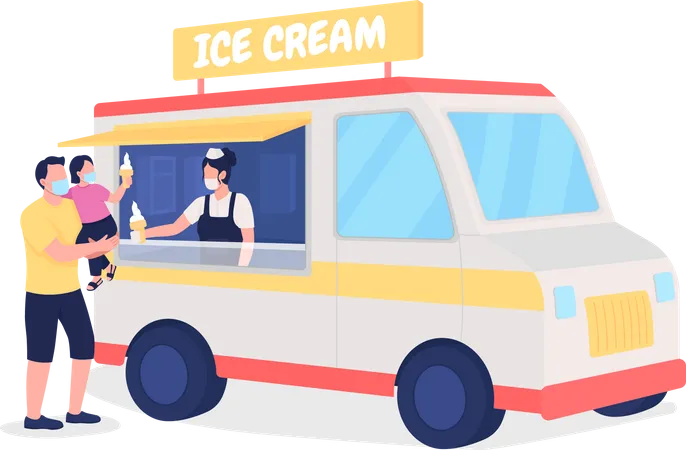 Family buying ice cream from truck  Illustration