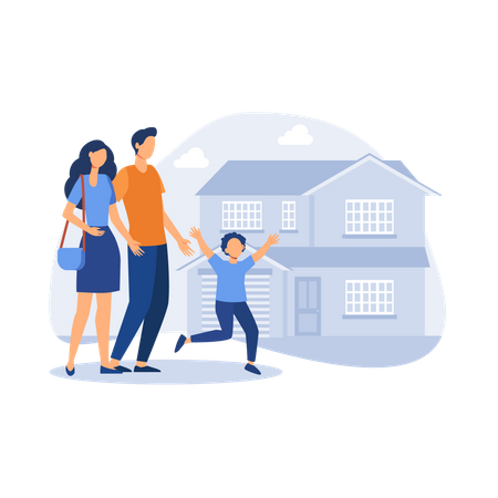 Family buying new house  イラスト