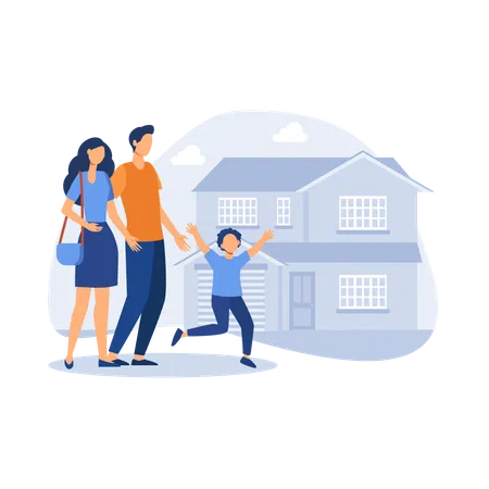 Family buying new house  イラスト