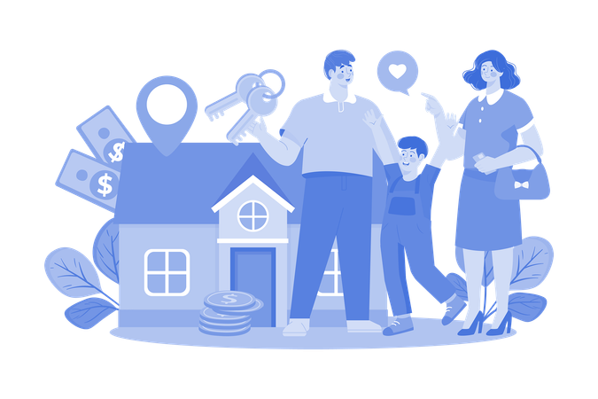 Family buying new house  Illustration