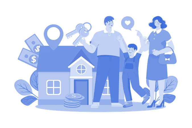 Family buying new house  Illustration