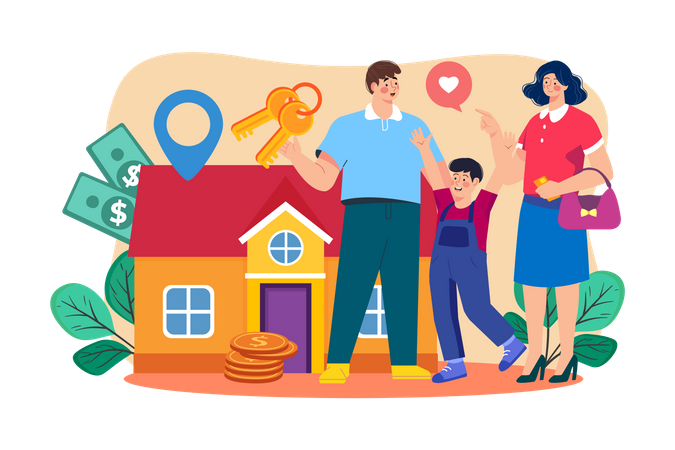 Family buying new house  Illustration