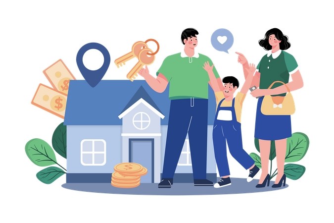 Family buying new house  Illustration