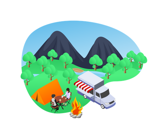 Family camping Illustration