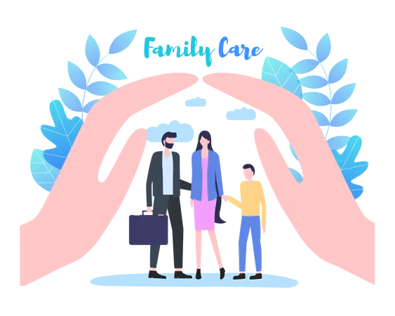 Businessman Family Under Hands Roof With Family Care Letters Illustration