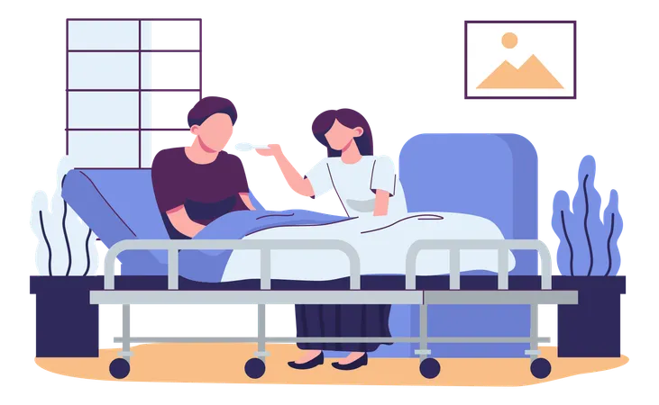 Family Cares For The Sick Flat Style Illustration Vector Design Illustration
