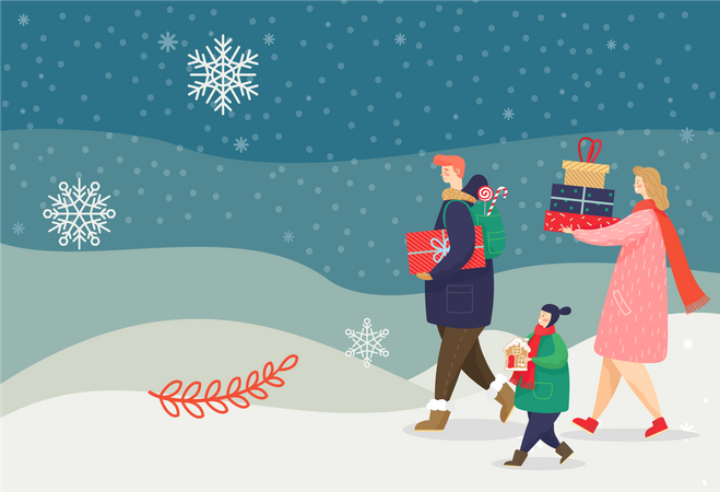 Family Carrying Presents  イラスト