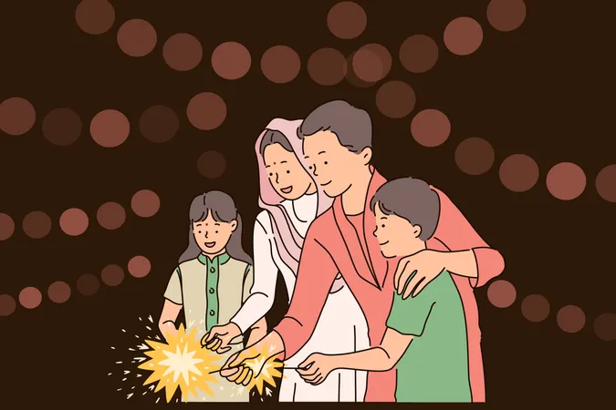 Family celebrate diwali  Illustration