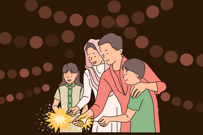 Family celebrate diwali  イラスト