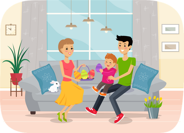 Family celebrate easter  Illustration