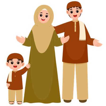 Family Celebrate Eid Al-Fitr Mubarak  Illustration