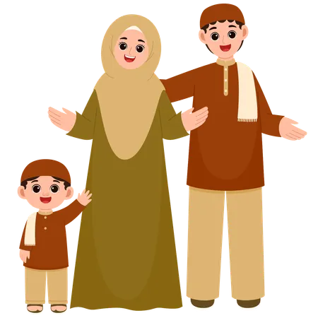 Family Celebrate Eid Al-Fitr Mubarak  Illustration