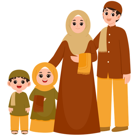 Family Celebrate Eid Al-Fitr Mubarak  Illustration