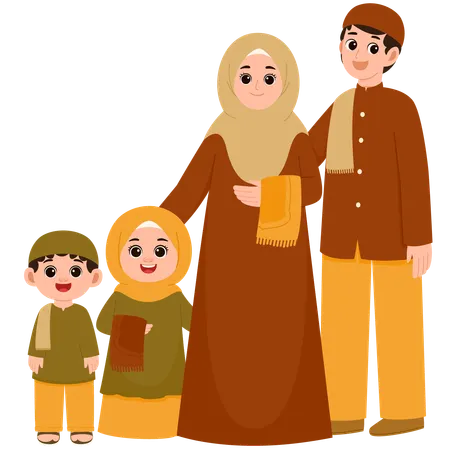 Family Celebrate Eid Al-Fitr Mubarak  Illustration