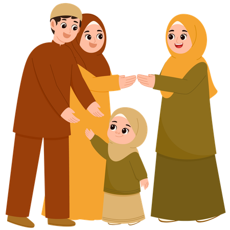 Family Celebrate Eid Al-Fitr Mubarak  Illustration