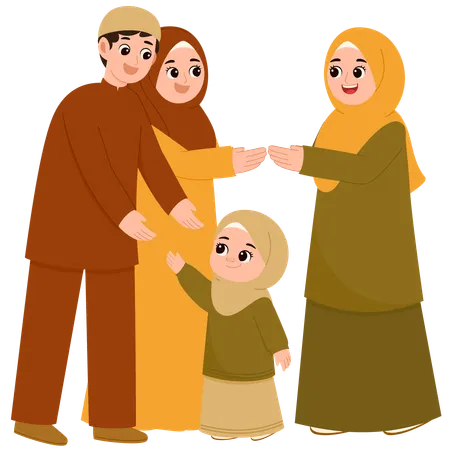 Family Celebrate Eid Al-Fitr Mubarak  Illustration