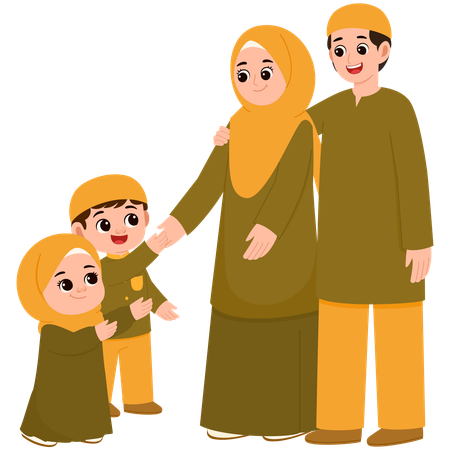 Family Celebrate Eid Al-Fitr Mubarak  Illustration