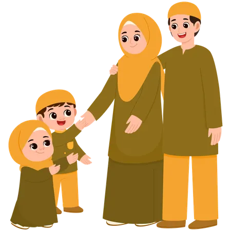 Family Celebrate Eid Al-Fitr Mubarak  Illustration