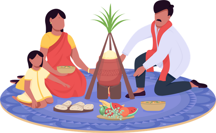 Family celebrate Lohri  イラスト