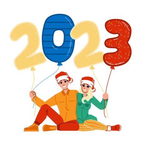 Family celebrate new year 2023  Illustration