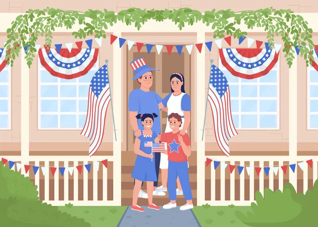 Family Celebrating American Independence Day Illustration