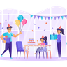 free family celebrating birthday illustrations