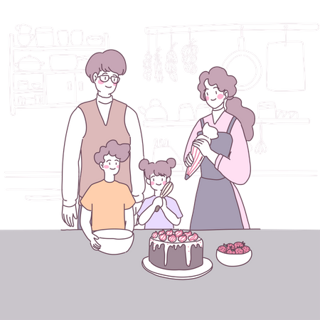 Family celebrating birthday Illustration
