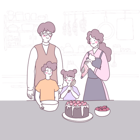 Family celebrating birthday  Illustration