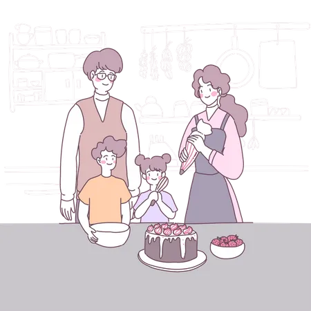 Family celebrating birthday  Illustration