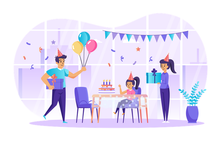 Family celebrating birthday  Illustration