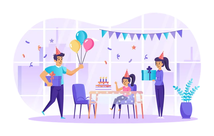 Family celebrating birthday  Illustration