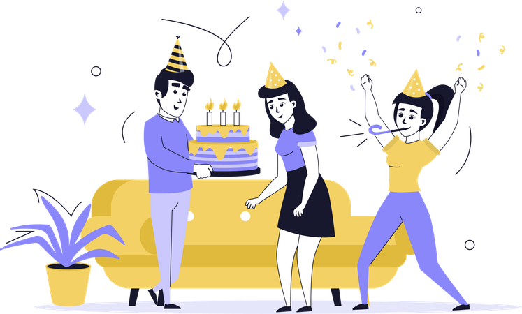 Family celebrating birthday party  Illustration