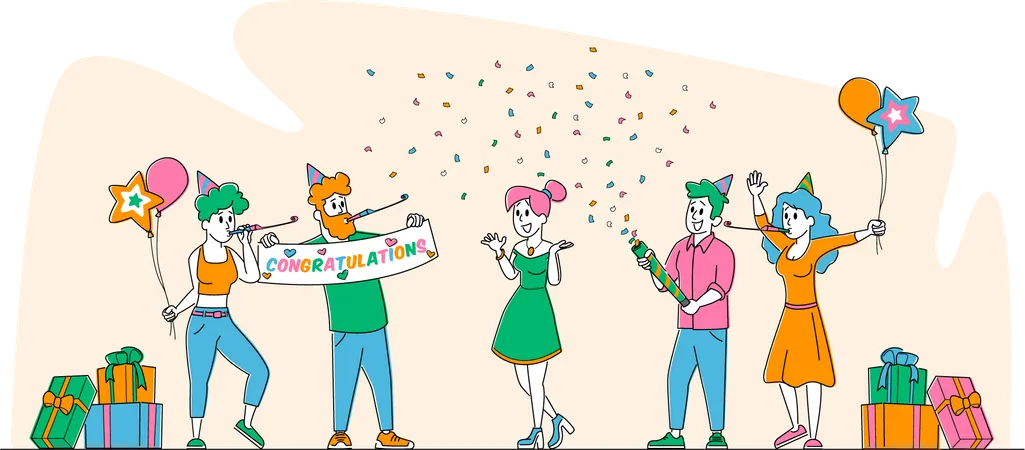 Family celebrating birthday surprise Illustration
