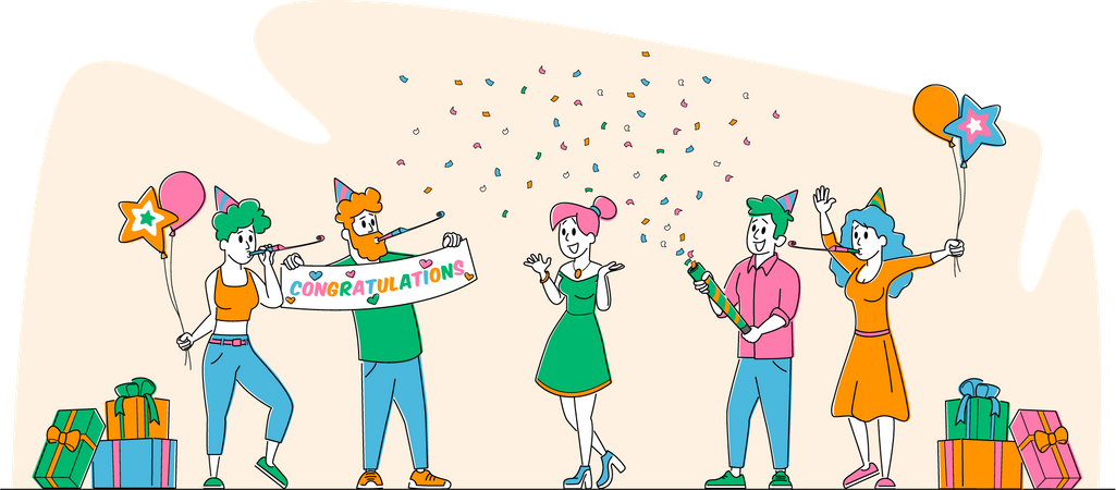 Family celebrating birthday surprise  Illustration