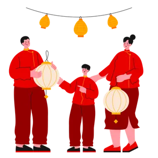 Family celebrating Chinese New Year