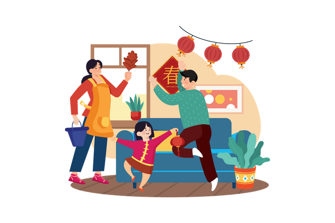 Family celebrating Chinese New Year  Illustration
