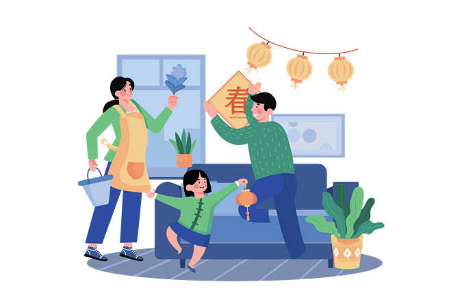 Family celebrating Chinese New Year  Illustration