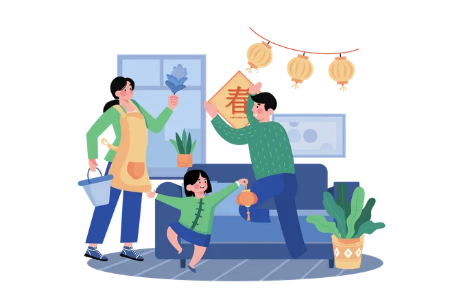 Family celebrating Chinese New Year  Illustration