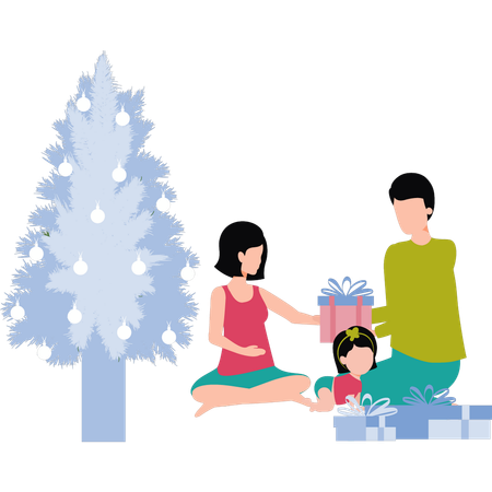 Family celebrating christmas  Illustration