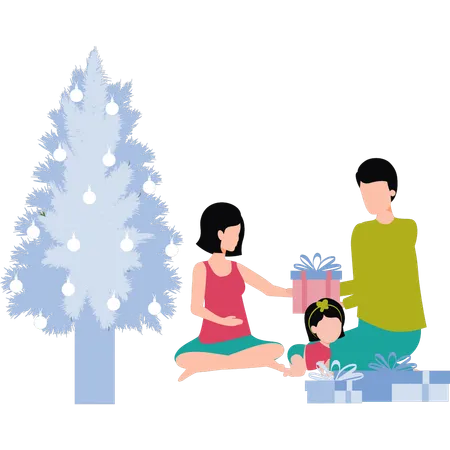 Family celebrating christmas  イラスト