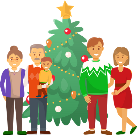 Family celebrating Christmas day  Illustration