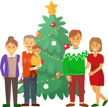 Family celebrating Christmas day  Illustration