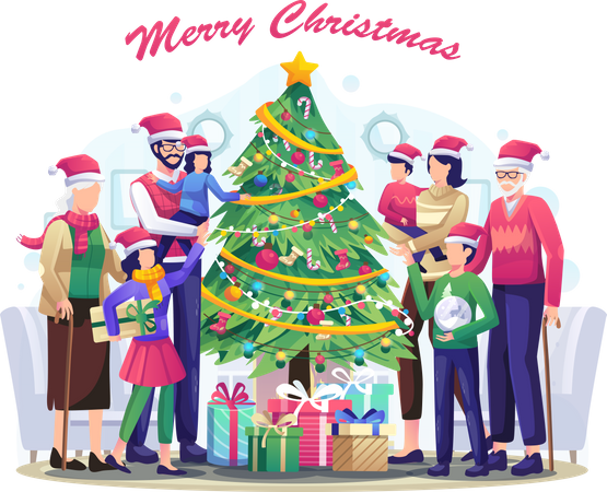 Family celebrating Christmas  Illustration