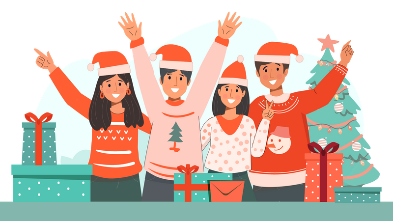 Family celebrating Christmas  Illustration