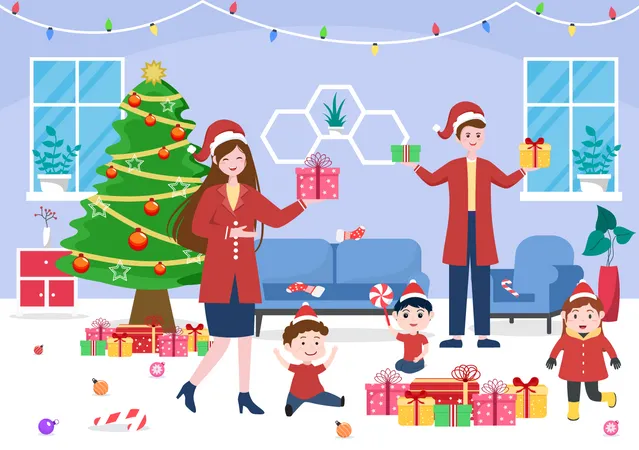 Family Celebrating christmas  Illustration