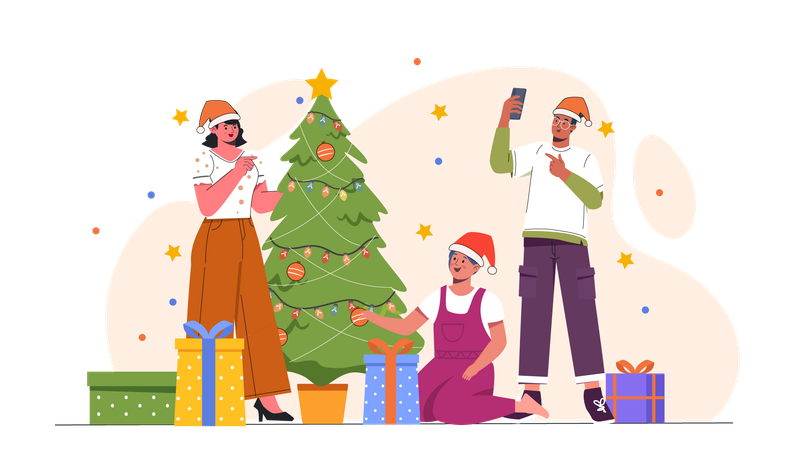 Family celebrating christmas  Illustration