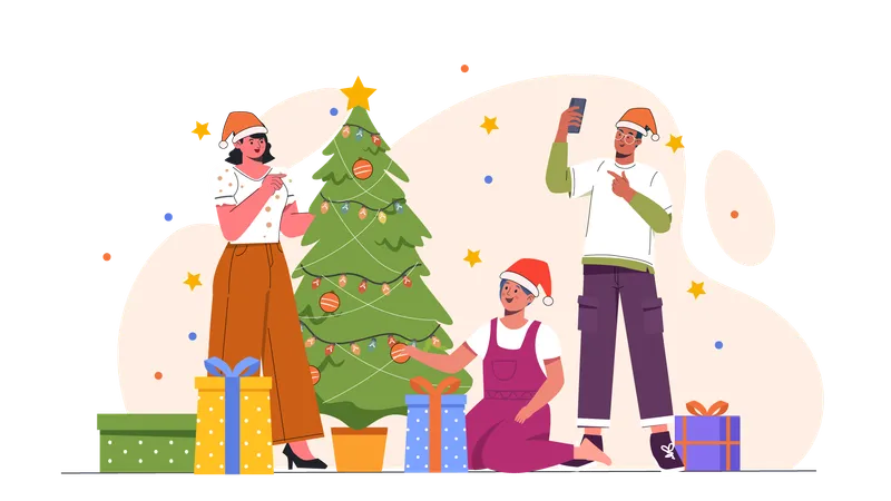 Family celebrating christmas  Illustration