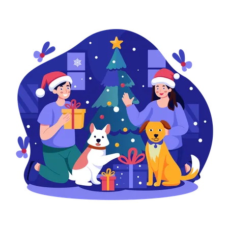 Family celebrating Christmas  Illustration