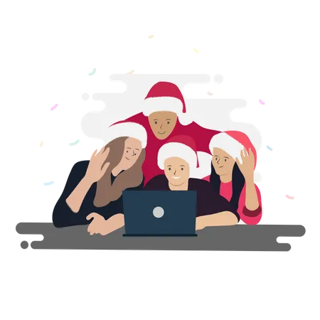 Family Celebrating christmas in video call  Illustration